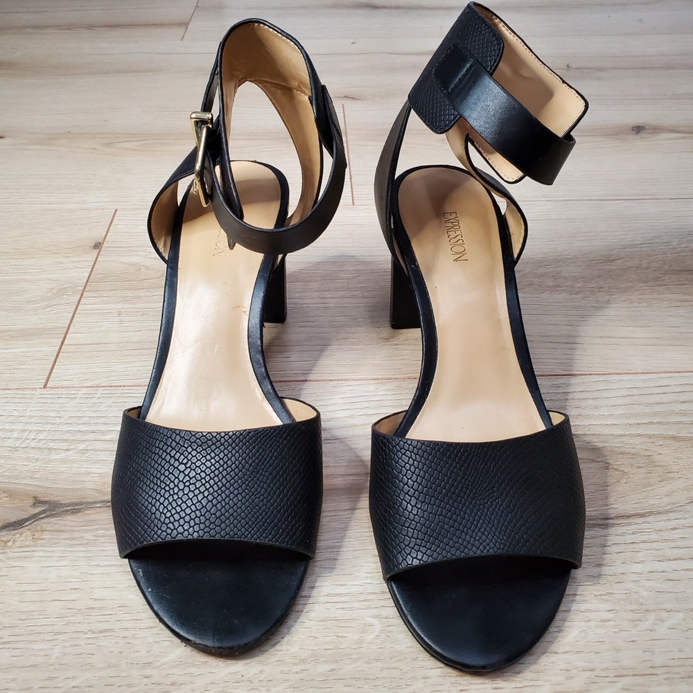 Expressions Black Heels with Ankle Strap